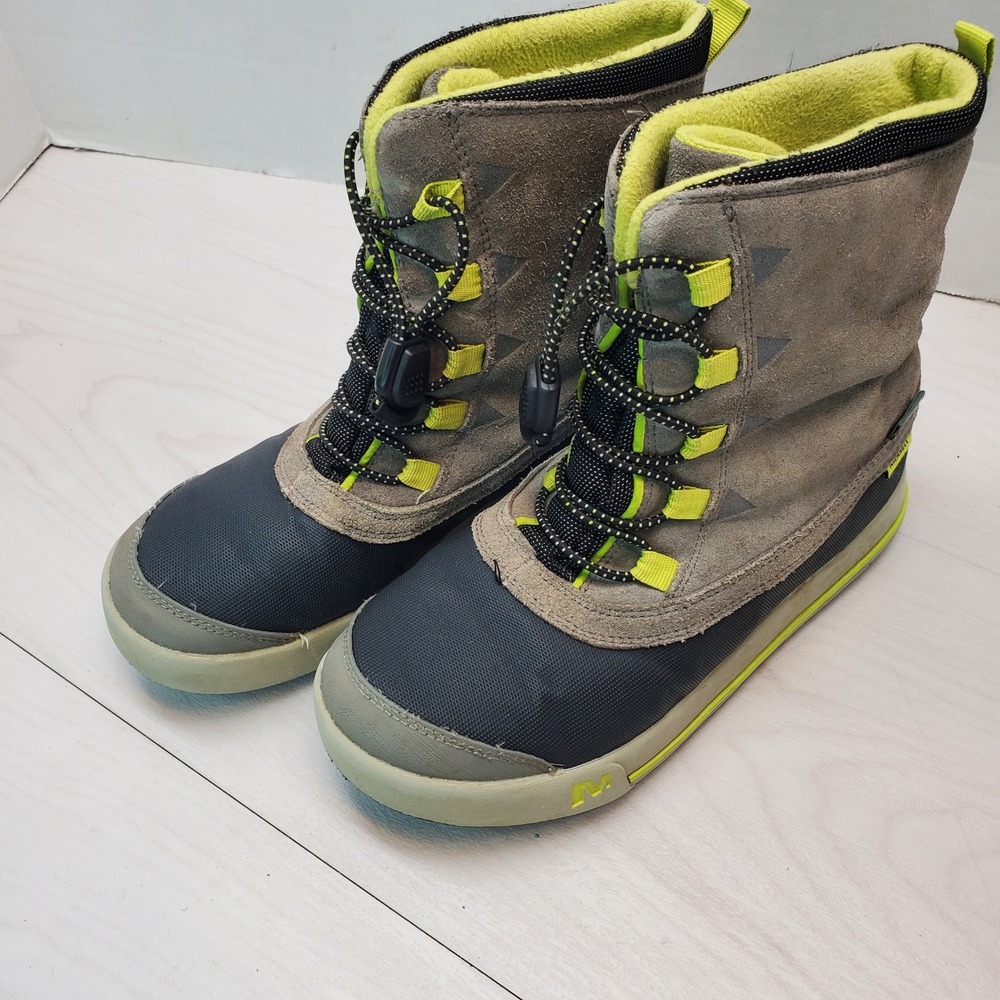 Merrell Snow Bank Waterproof Kids Boots Grey Lime Green J95971 Size 3M 200g Warm